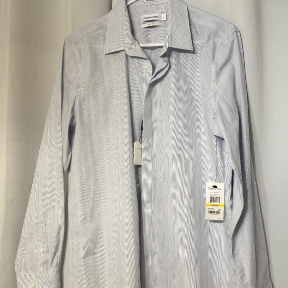 Calvin Klein Non-Iron Shirt M - Ballad Blue Delicate Stripe w/ Original Tags - Picture 3 of 11